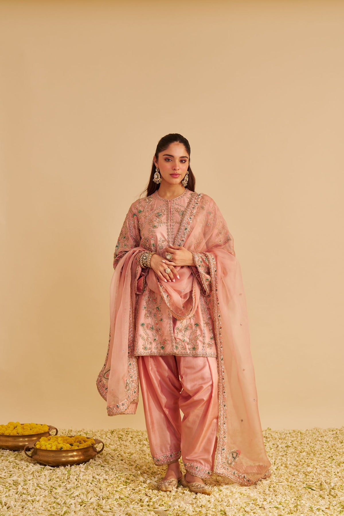 Alira - Dabka Zardozi Embroidered Blush Pink Kurta & Salwar with Dupatta