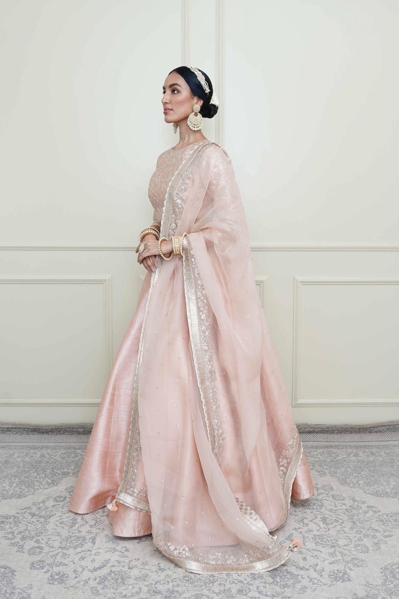 Aafiyah-Pearl Pink Tilla Embroidered Lehenga Set