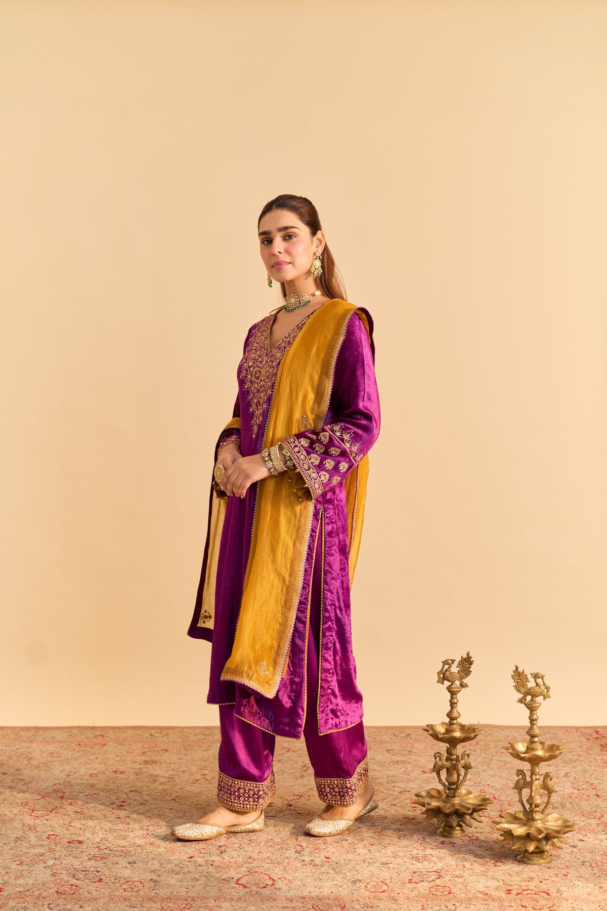 Aynaz - Silk Velvet Deep Purple Kurta with Salwar