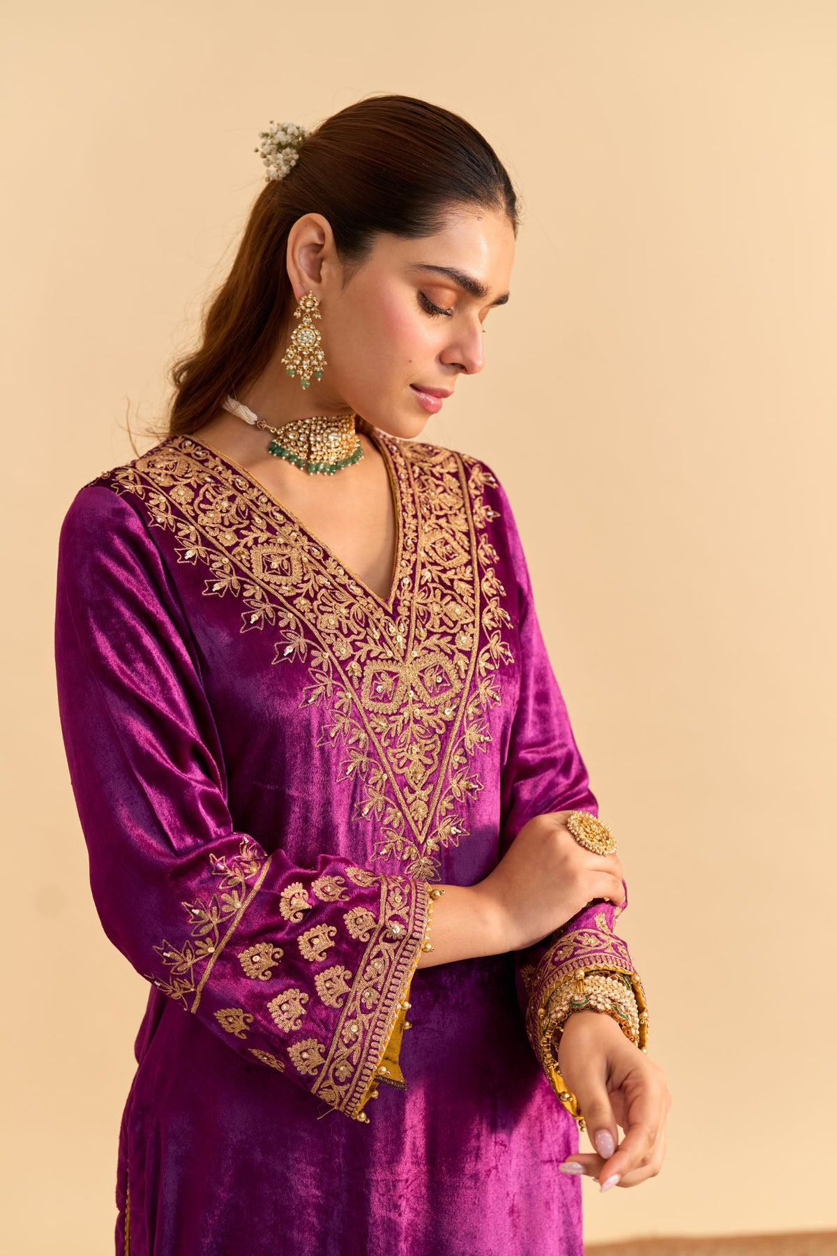 Mehel Kejriwal In Aynaz - Silk Velvet Deep Purple Kurta with Salwar