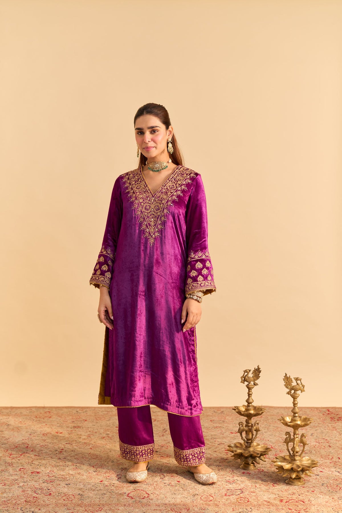 Mehel Kejriwal In Aynaz - Silk Velvet Deep Purple Kurta with Salwar