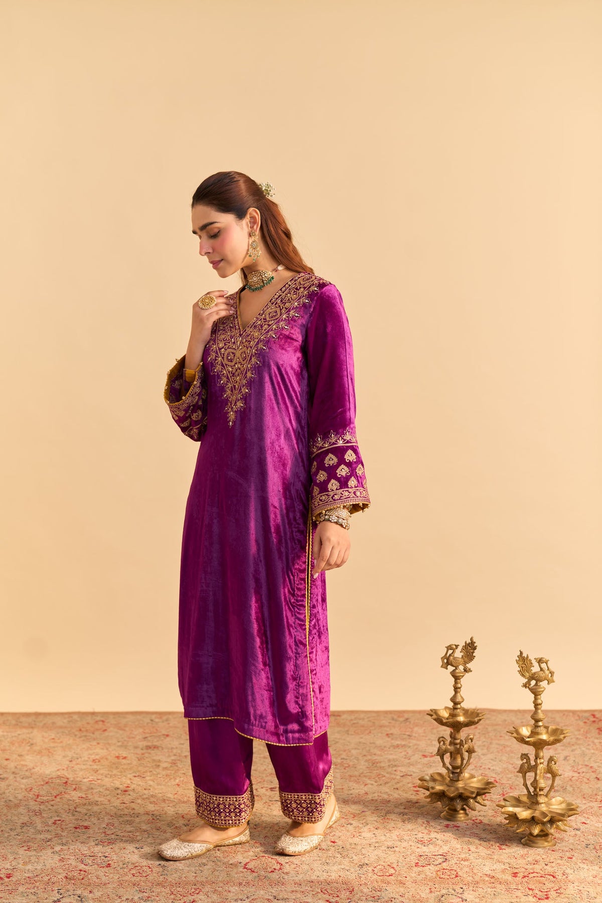 Mehel Kejriwal In Aynaz - Silk Velvet Deep Purple Kurta with Salwar