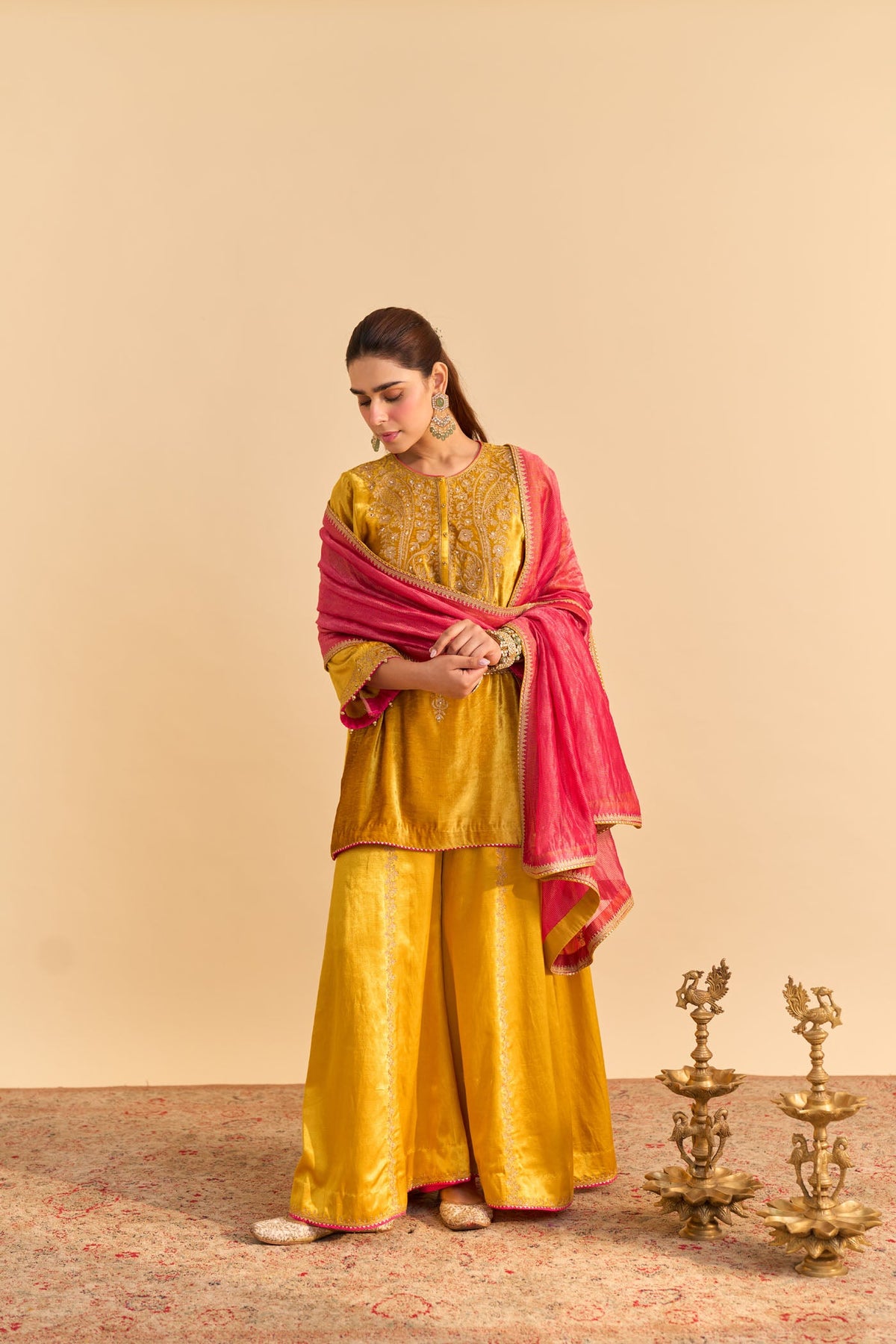 Arpita Gupta In Aroob - Silk Velvet Heirloom Mustard Kurta with Sharara and Dupatta