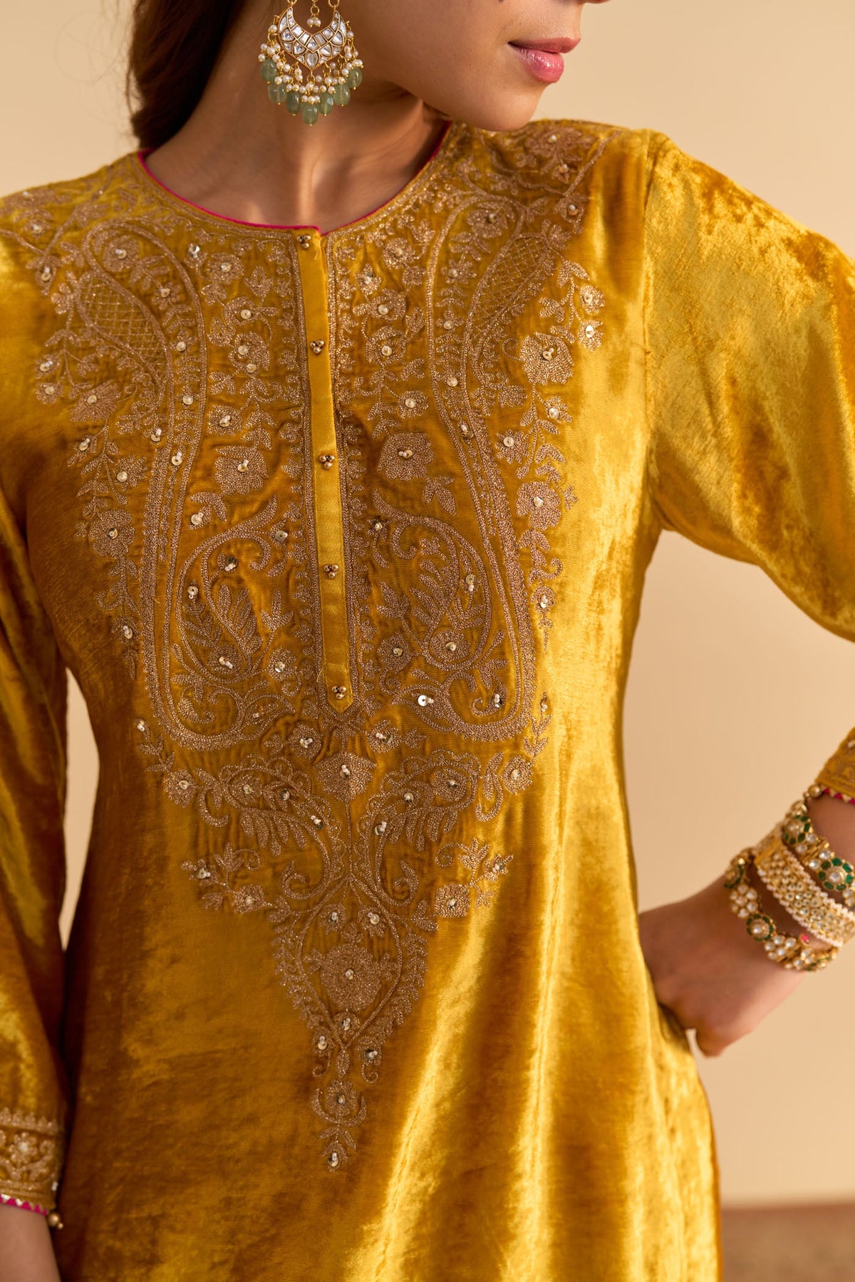 Arpita Gupta In Aroob - Silk Velvet Heirloom Mustard Kurta with Sharara and Dupatta