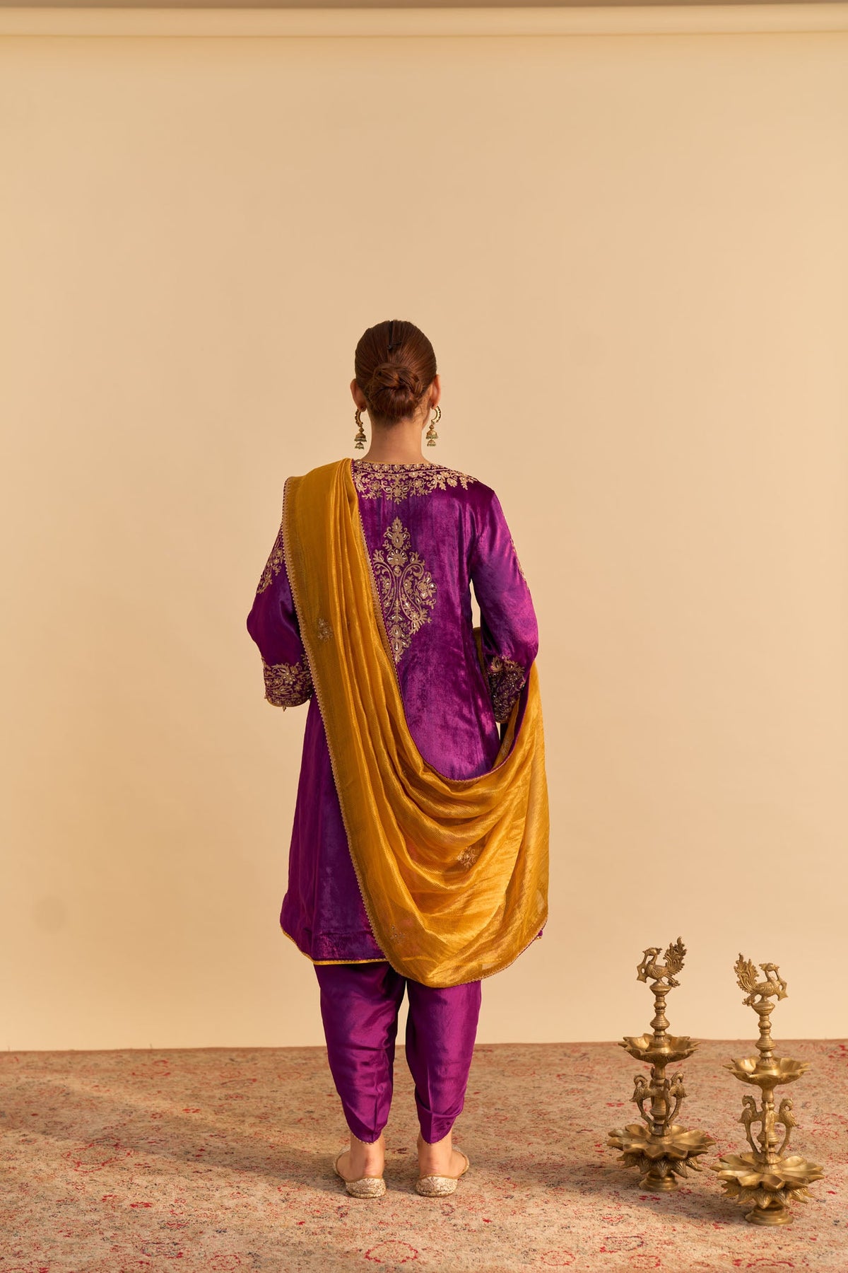 Eira - Silk Velvet Deep Purple A-line Kurta with Dhoti