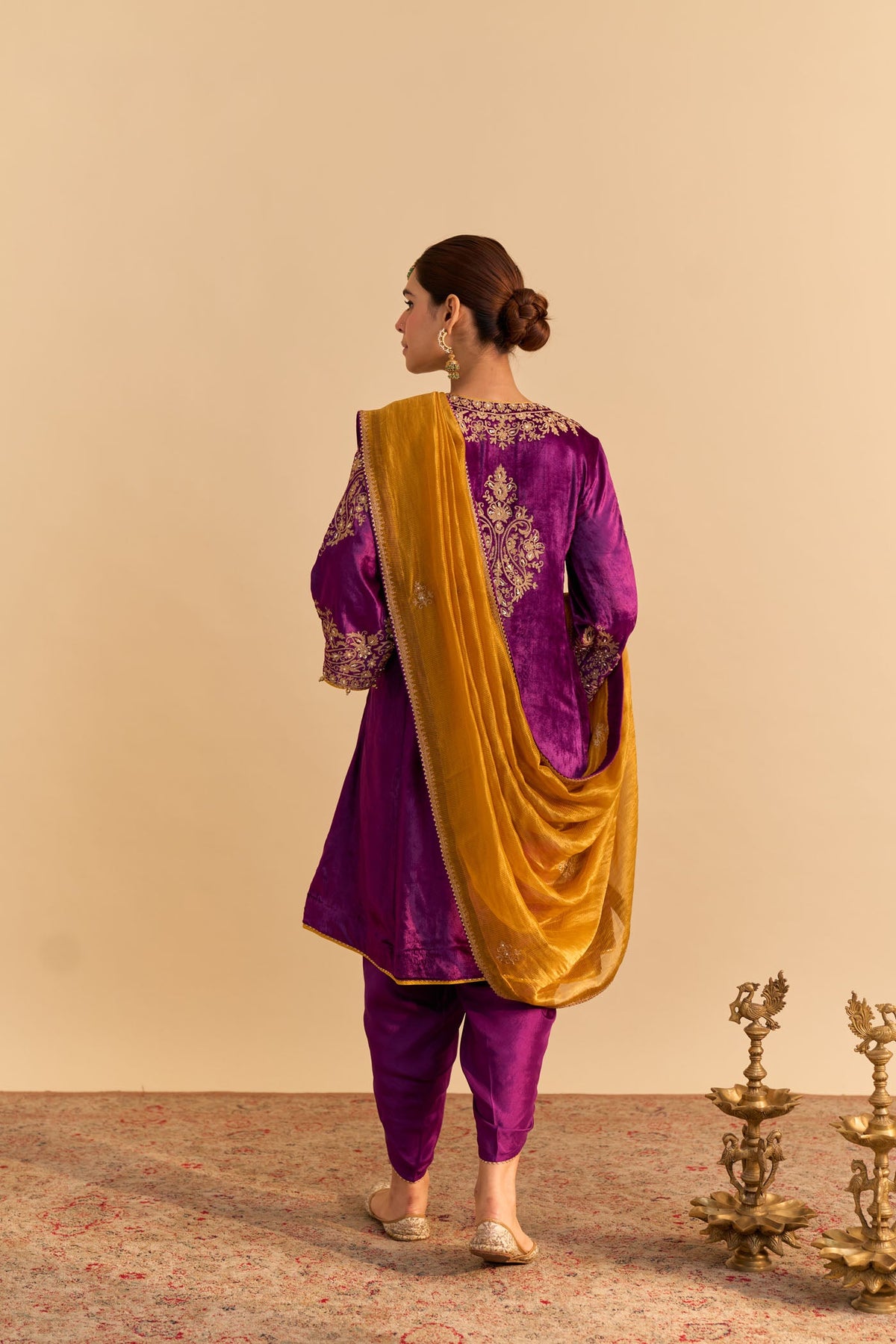 Deepti Dhillon In Eira - Silk Velvet Deep Purple A-line Kurta with Dhoti