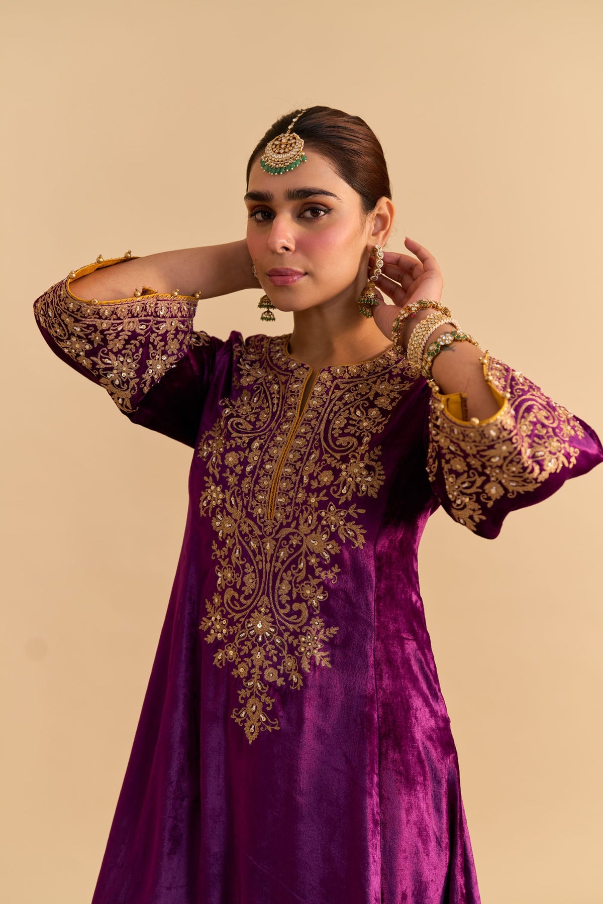 Eira - Silk Velvet Deep Purple A-line Kurta with Dhoti