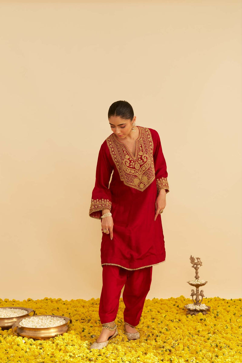 MEHZA - DEEP RED SHORT CHAUGA WITH SALWAR