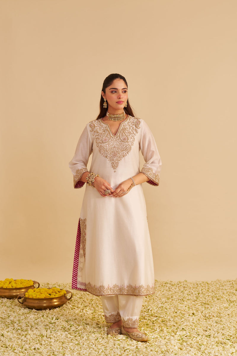 Areefa  - Dabka Zardozi Embroidered Rich Banarasi Daisy Ivory Suit & Salwar (Lxrts)