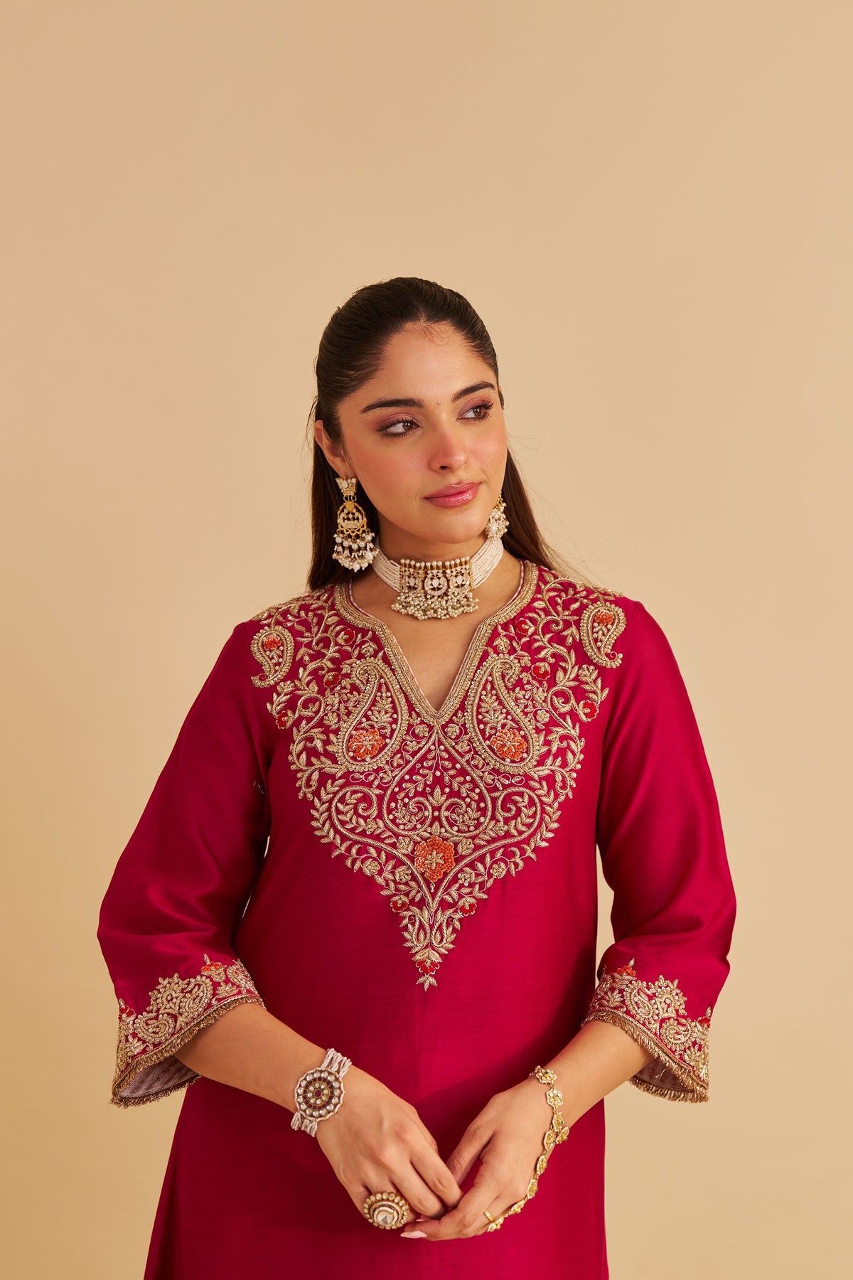 Areefa  - Dabka Zardozi Embroidered Rich Banarasi Rani Hotpink Suit & Salwar