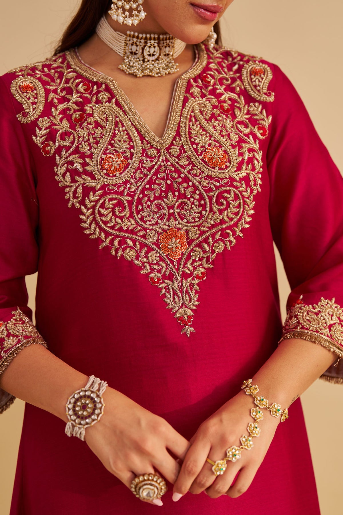Areefa  - Dabka Zardozi Embroidered Rich Banarasi Rani Hotpink Suit & Salwar