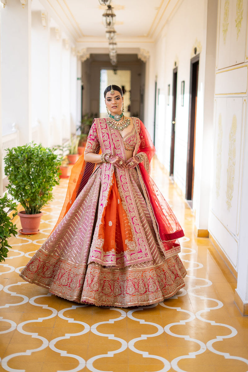 Anahira - Rani Hotpink Blouse with Lehenga and Dupatta
