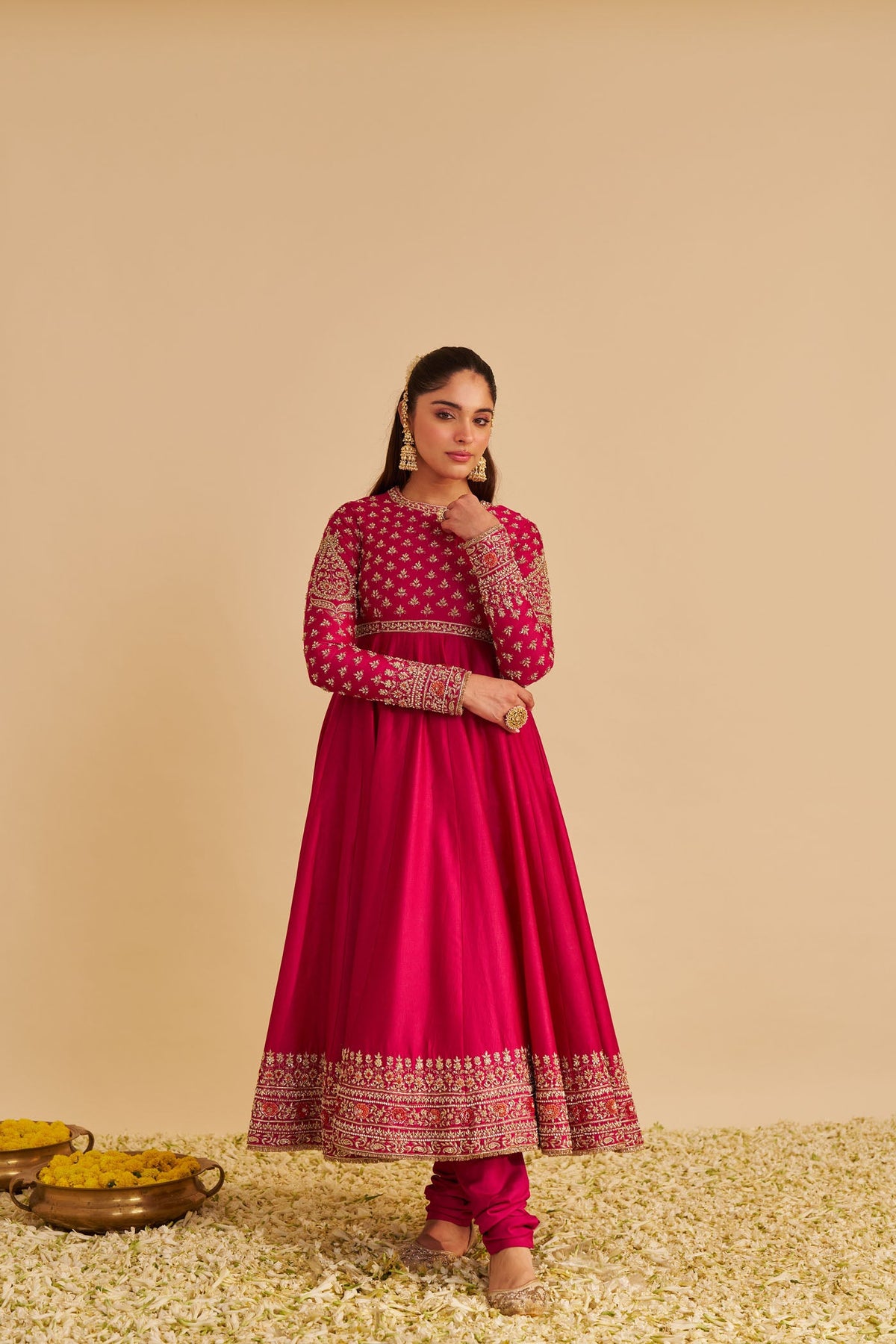 Noor - Dabka Zardozi Embroidered Chanderi Silk Rani Hotpink Anarkali  Set