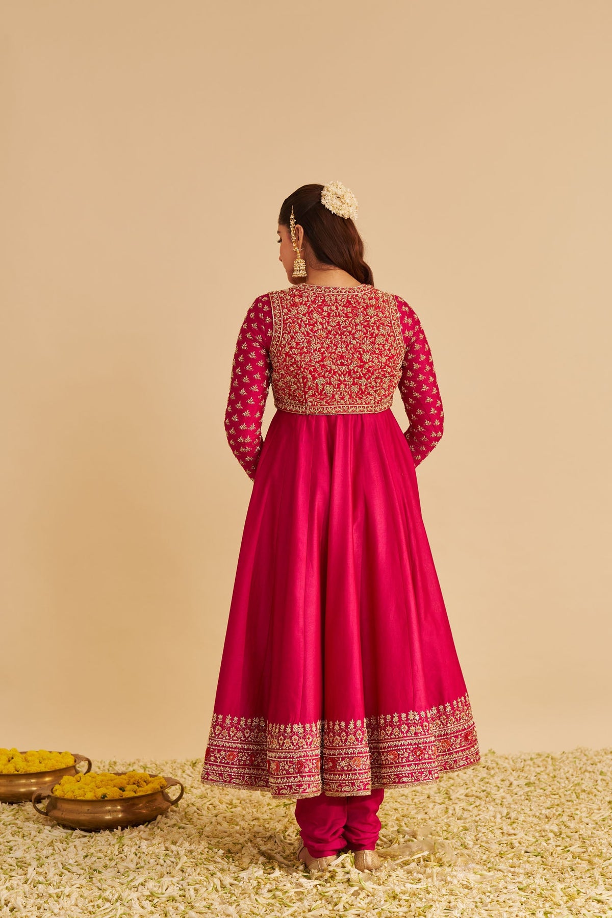 Noor - Dabka Zardozi Embroidered Chanderi Silk Rani Hotpink Anarkali  Set