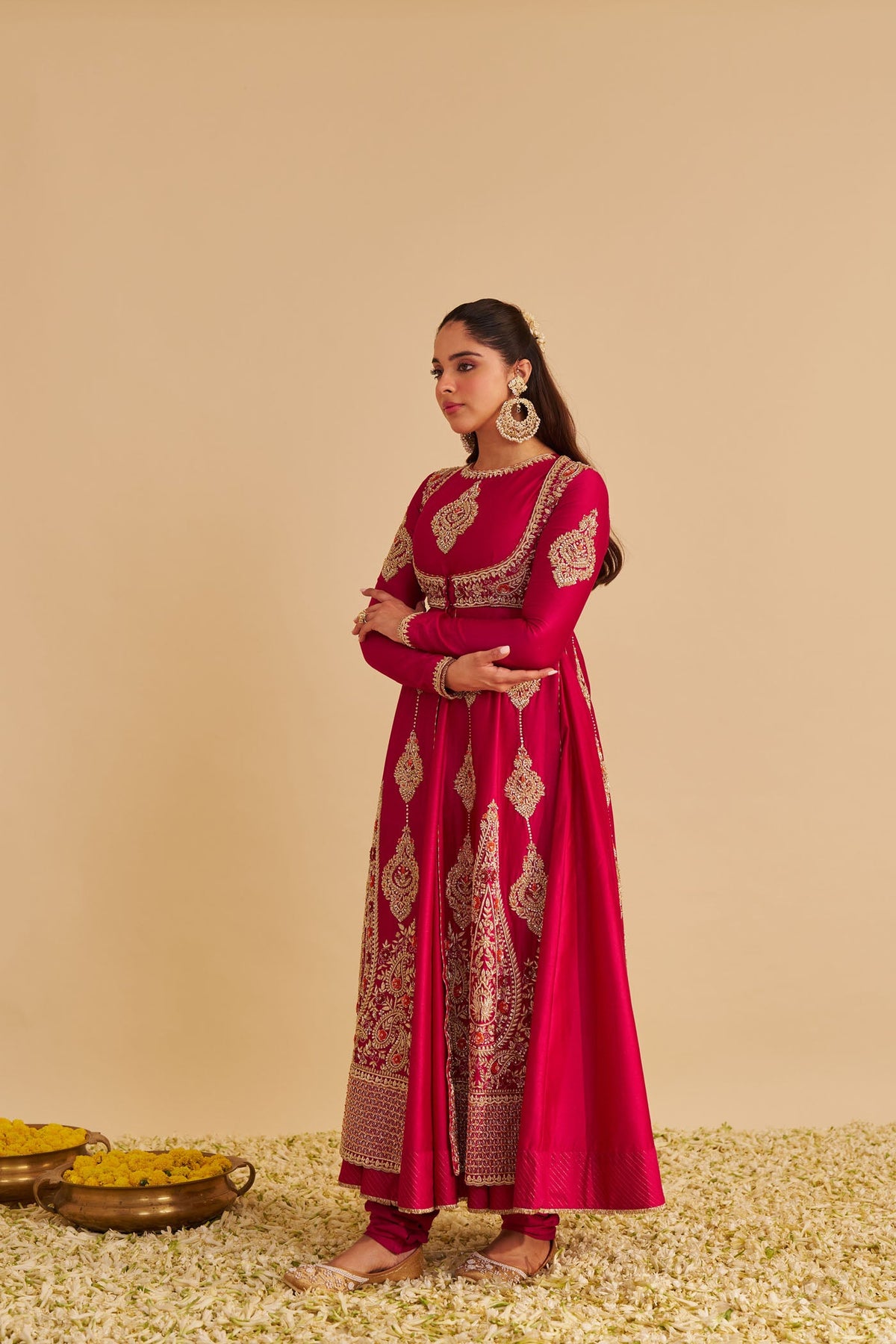 Zainah - Dabka Zardozi Embroidered Silk Rani Hotpink Anarkali  Set