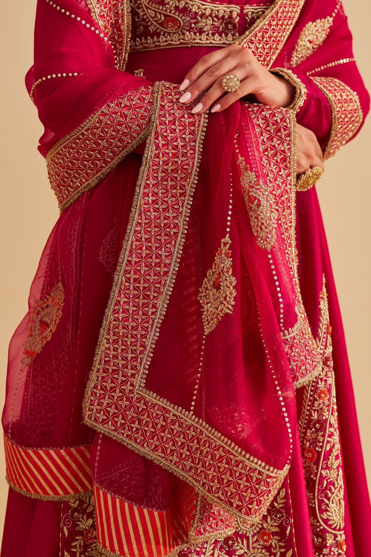 Zainah - Dabka Zardozi Embroidered Silk Rani Hotpink Anarkali  Set