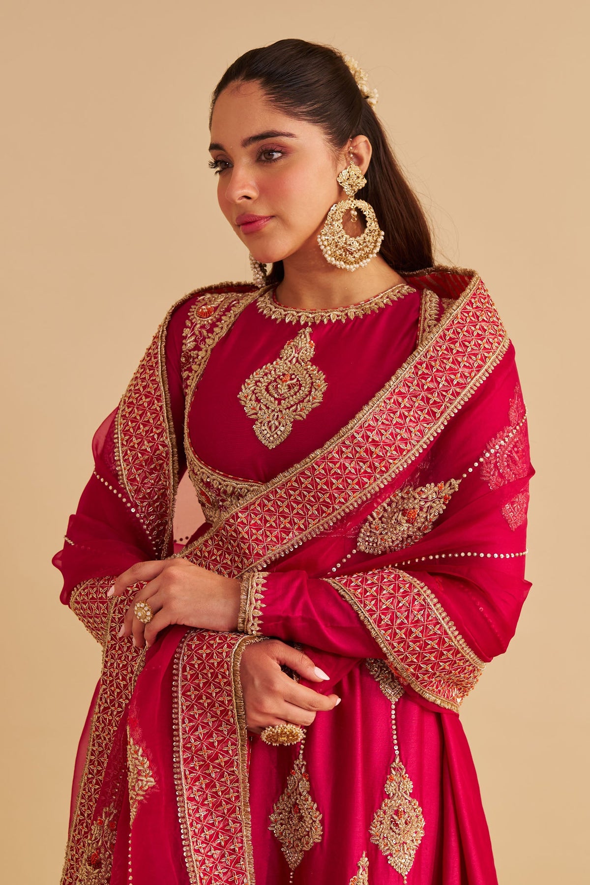 Zainah - Dabka Zardozi Embroidered Silk Rani Hotpink Anarkali  Set