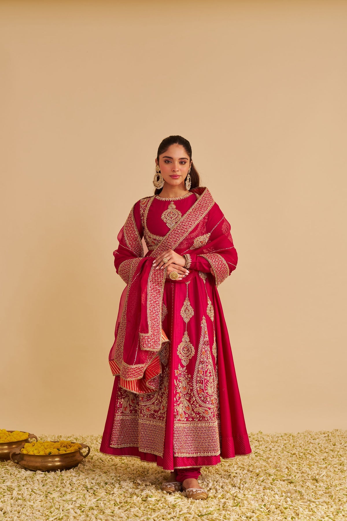 Zainah - Dabka Zardozi Embroidered Silk Rani Hotpink Anarkali  Set