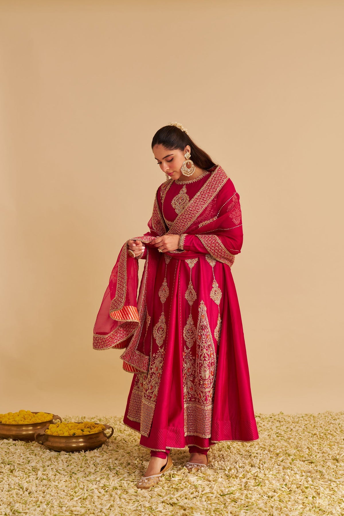 Zainah - Dabka Zardozi Embroidered Silk Rani Hotpink Anarkali  Set