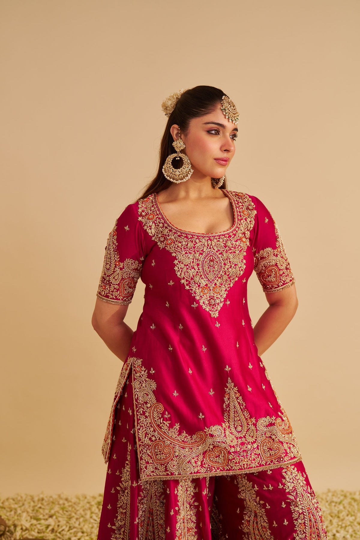 Alina - Dabka Zardozi Embroidered Silk Rani Hotpink Sharara Set (LXRTS)
