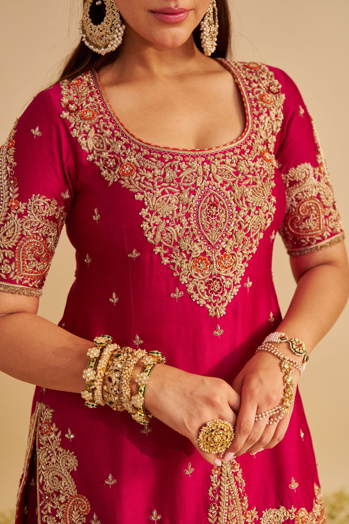 Alina - Dabka Zardozi Embroidered Silk Rani Hotpink Sharara Set (LXRTS)