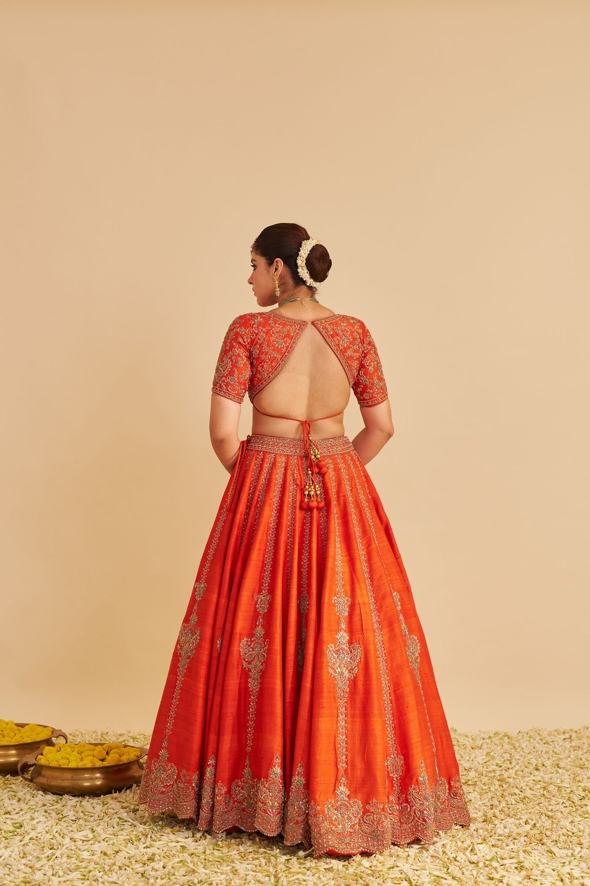 Naazila - Dabka Zardozi Embroidered Raw Silk Burnt Orange Lehenga Set