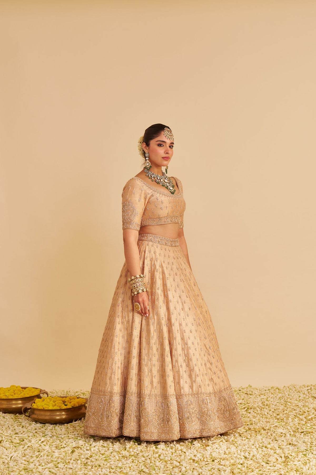 Aaliya - Dabka Zardozi Embroidered Raw Silk Gold Lehenga Set