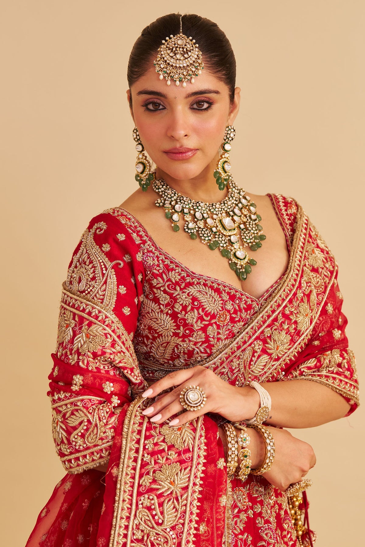 Sanaa - Dabka Zardozi Embroidered Raw Silk Red Bridal Lehenga Set