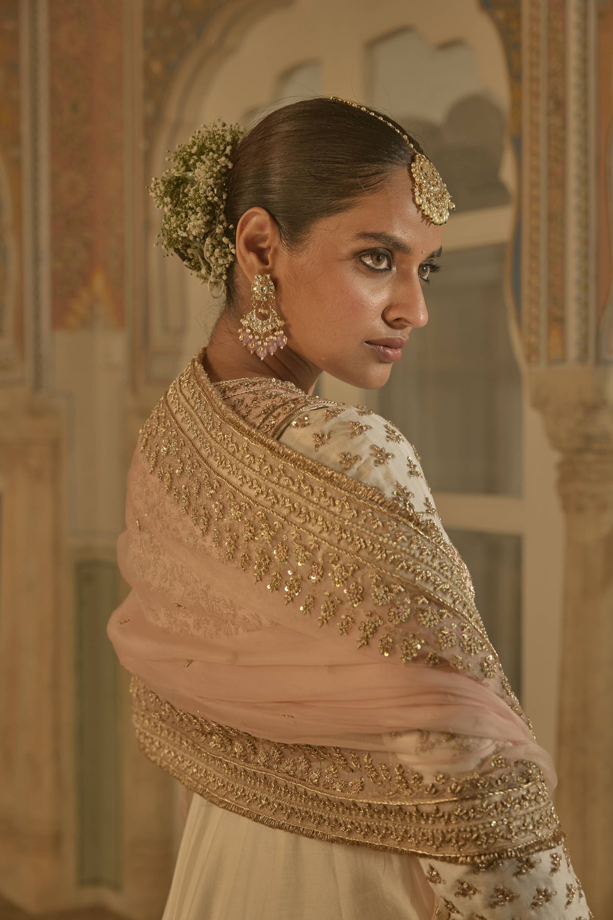 Shivangi Joshi In Noor - Dabka Zardozi Embroidered Chanderi Silk Daisy Ivory Anarkali Set