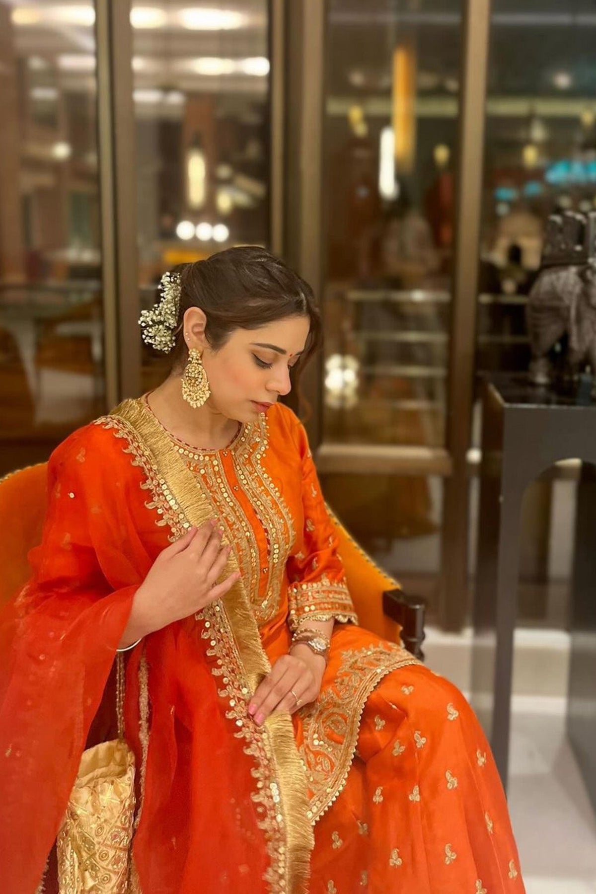 Tarini Bhatia In MISHIKA - BURNT ORANGE KURTA WITH SHARARA AND DUPATTA