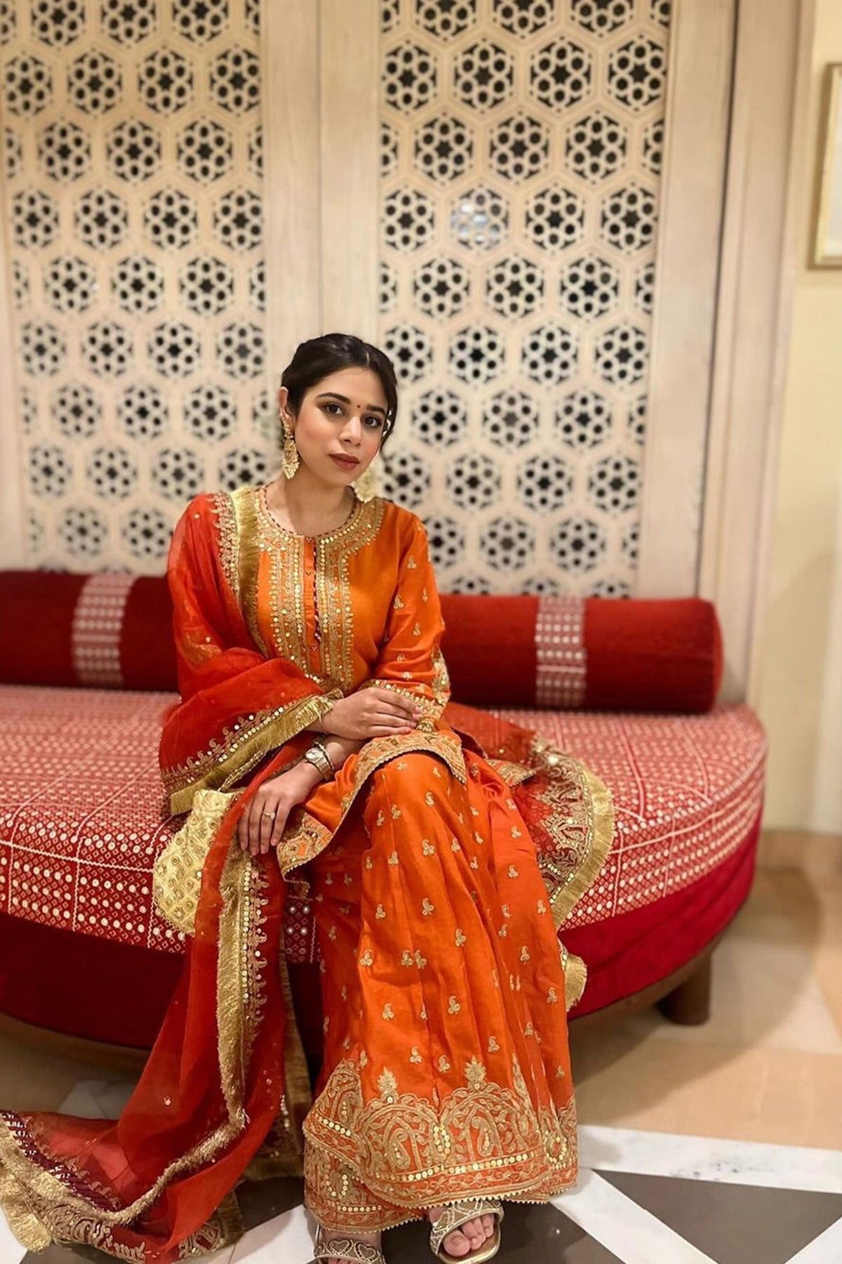 Tarini Bhatia In MISHIKA - BURNT ORANGE KURTA WITH SHARARA AND DUPATTA