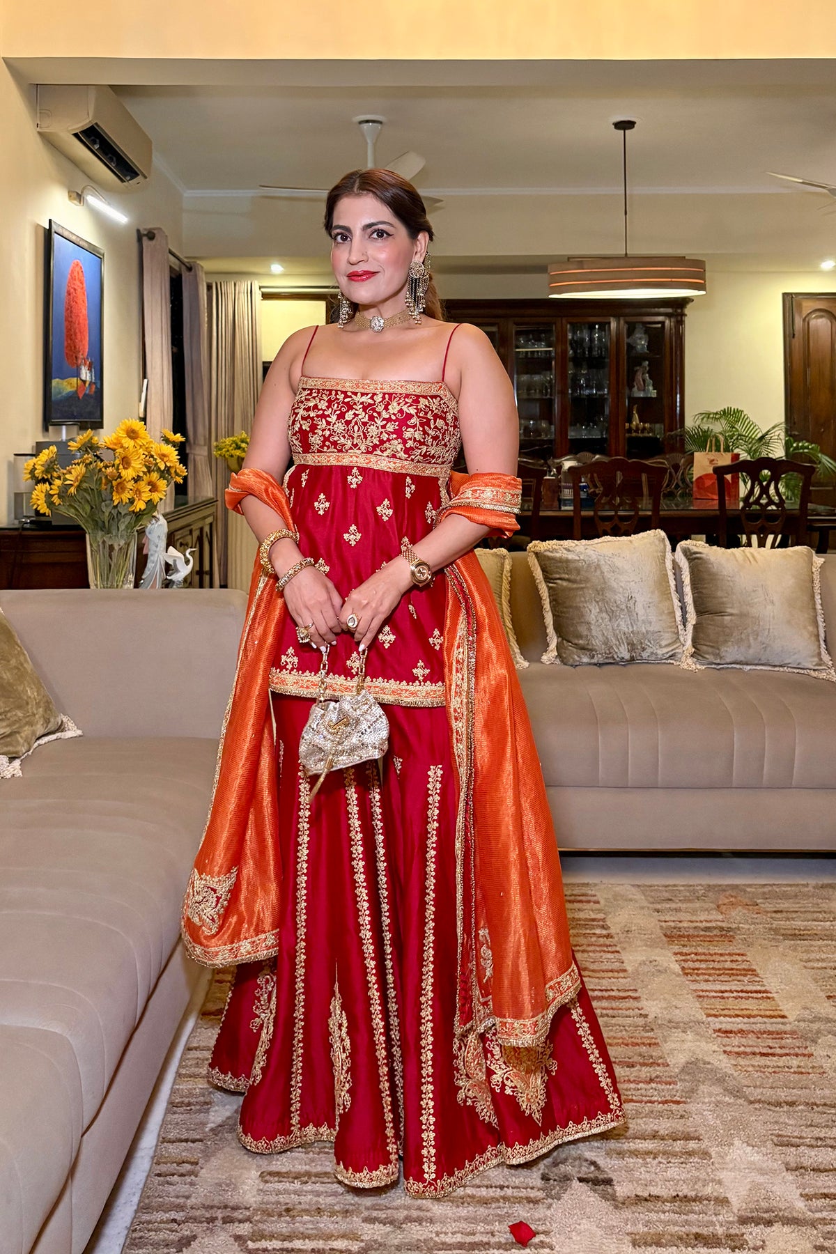 Shradha Manaktala In Najma Deep Red Kurta with Garara and Dupatta