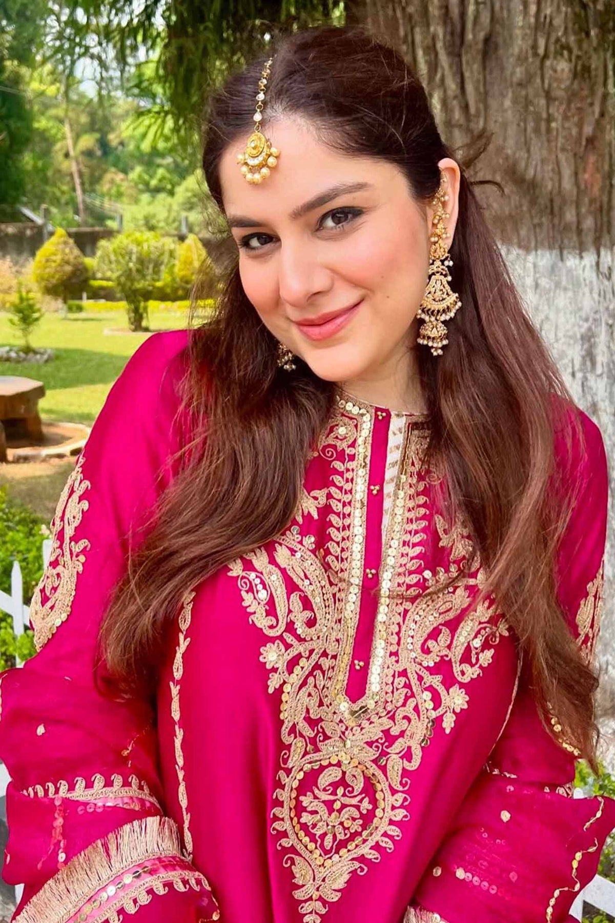 Guntas Sethi In MAHIKA - Rani Hotpink LONG KURTA WITH PALAZZO AND DUPATTA