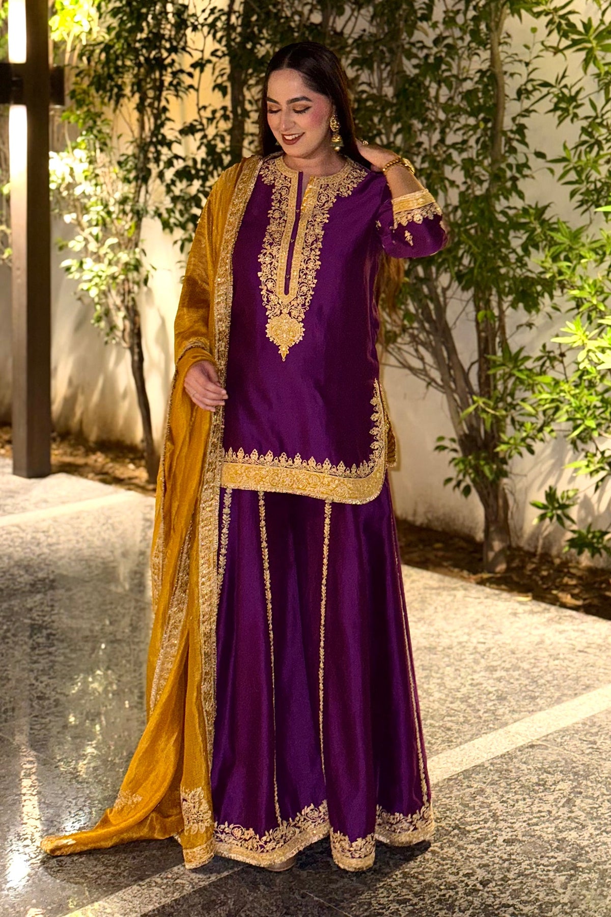 Jasnoor Anand In Fadiya Deep Purple Kurta with Sharara and Dupatta