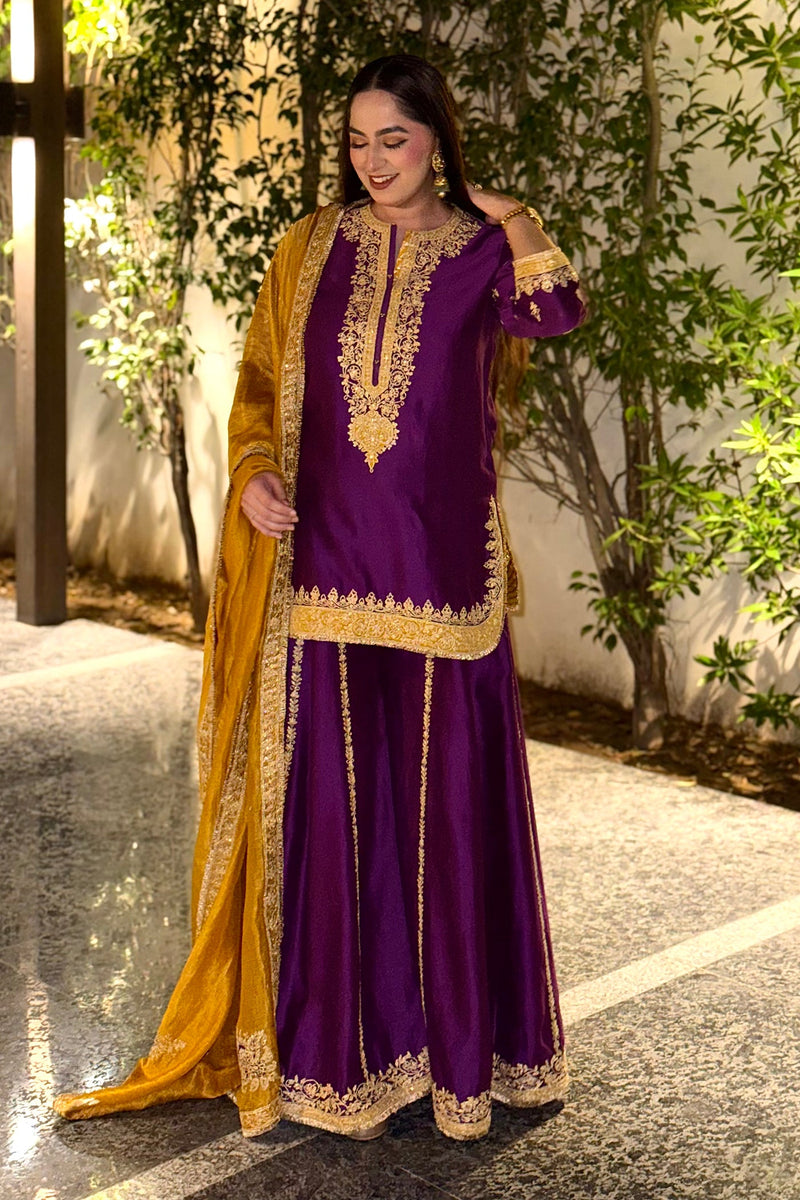 Jasnoor Anand In Fadiya Deep Purple Kurta with Sharara and Dupatta