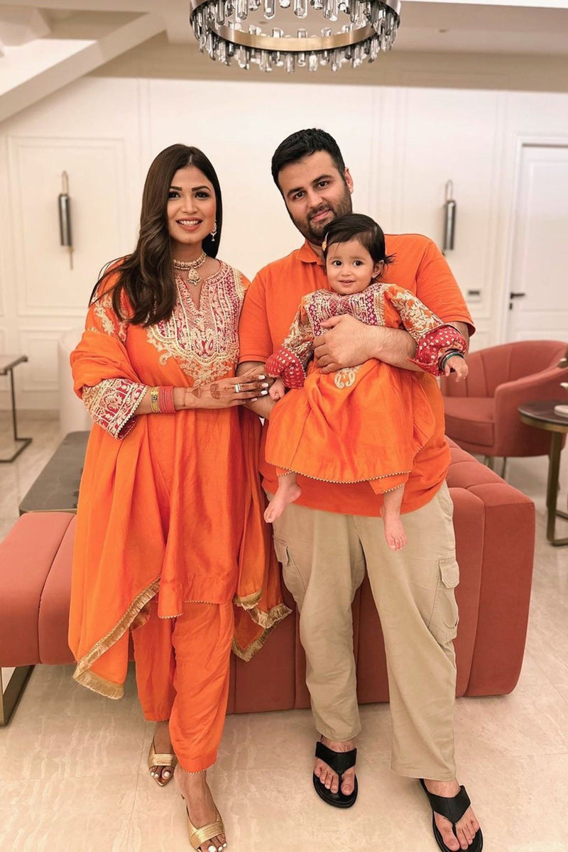 Mohsina - Orange Short Kalidaar Choga With Salwar