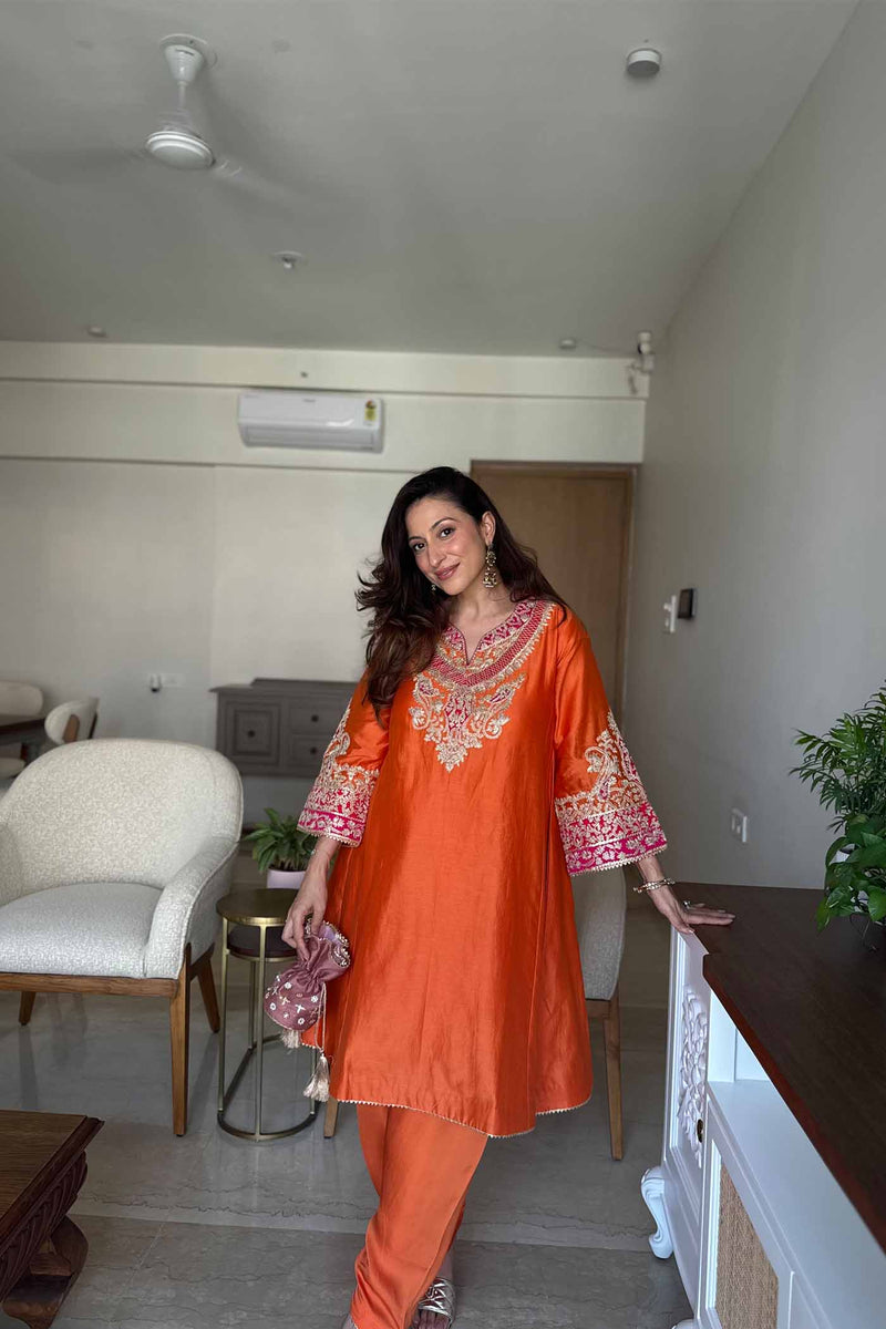 Vriti Malhotra IN MEHRISH - Orange SHORT KALIDAAR CHOGA WITH SALWAR