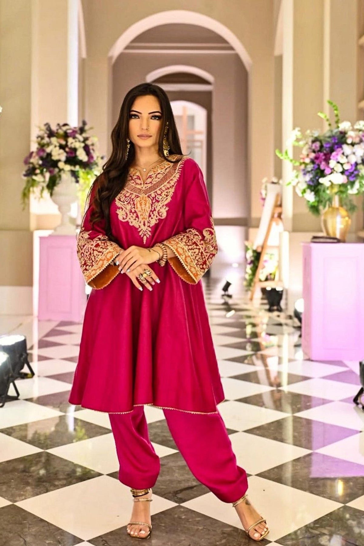 AHANA GHAI IN MEHRISH - Rani Hotpink SHORT KALIDAAR CHOGA WITH SALWAR