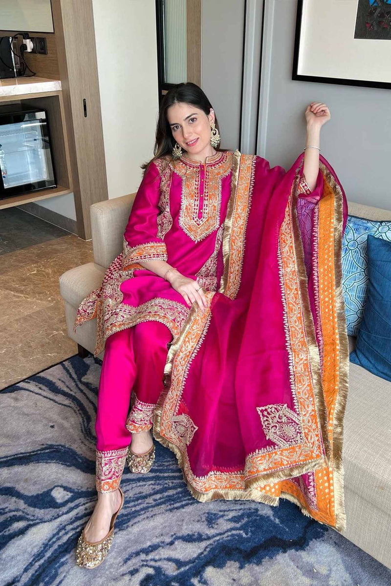 Jannat Khan In NAAYAAB - Rani Hotpink SHORT KURTA WITH SALWAR AND DUPATTA