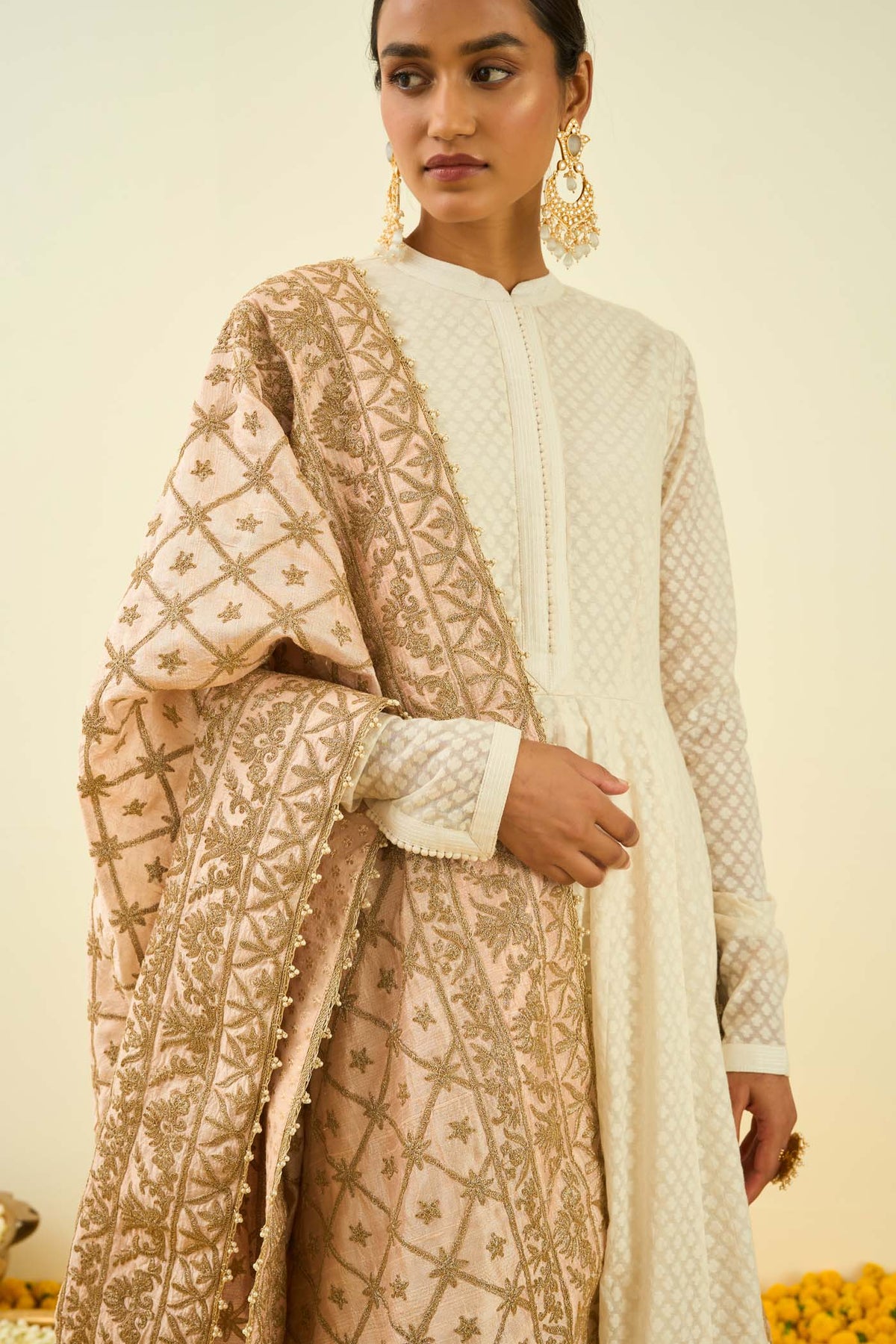 Rosepink Tilla Embroidery Odhni