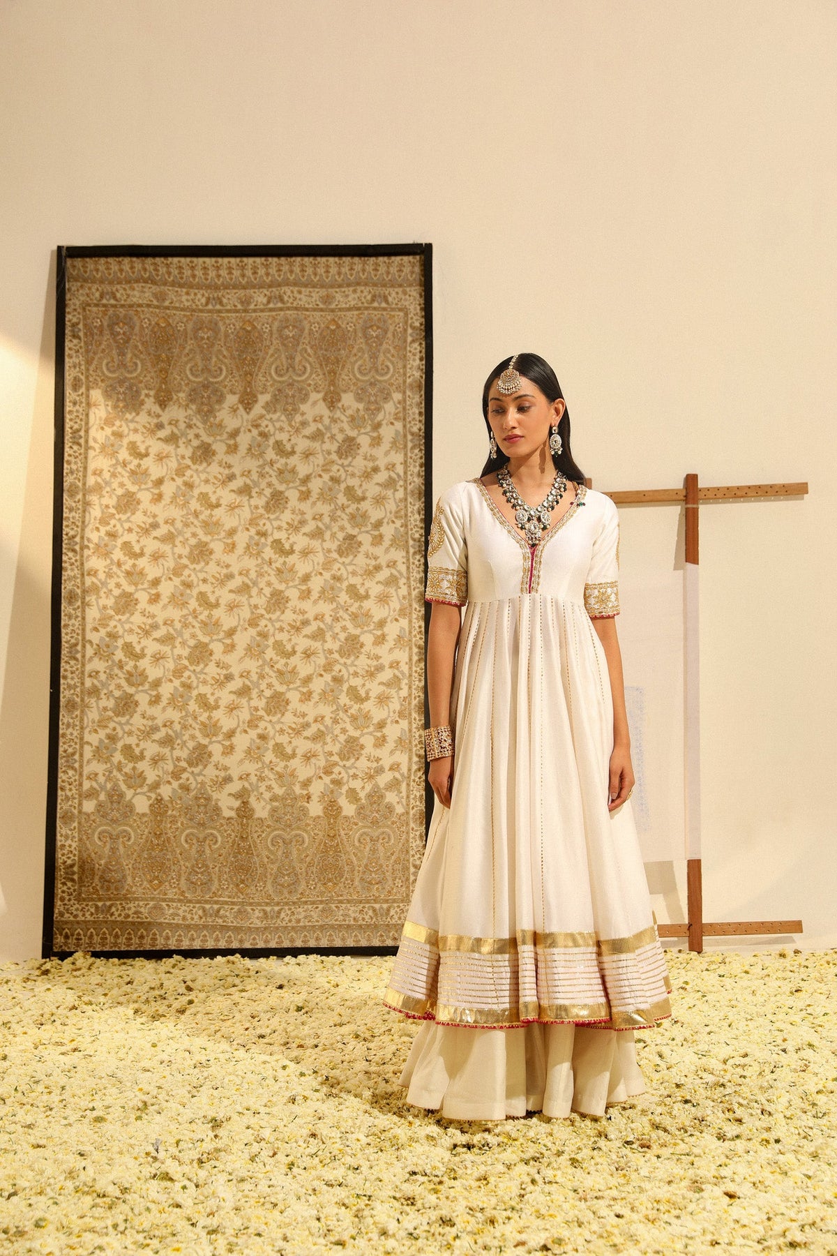 Shaiz - Daisy Ivory Hand Embroidered Anarkali with Skirt and Dupatta