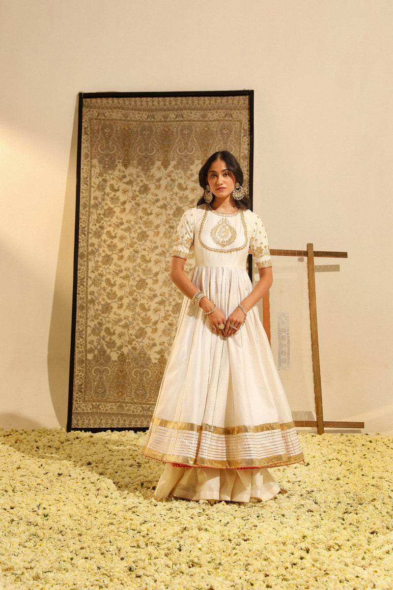 Irshaad - Daisy Ivory Hand Embroidered Anarkali with Skirt and Dupatta
