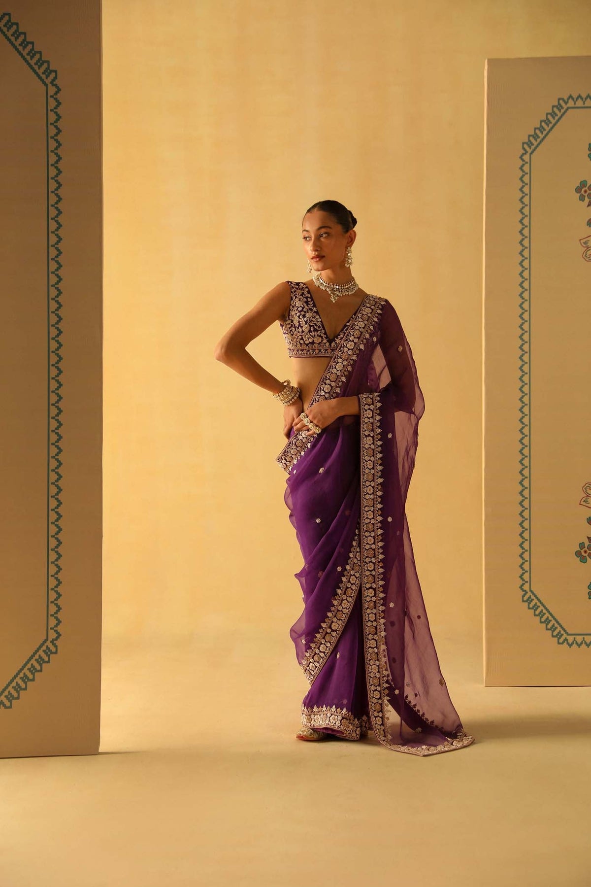 Hannah - Deep Purple Saree Set