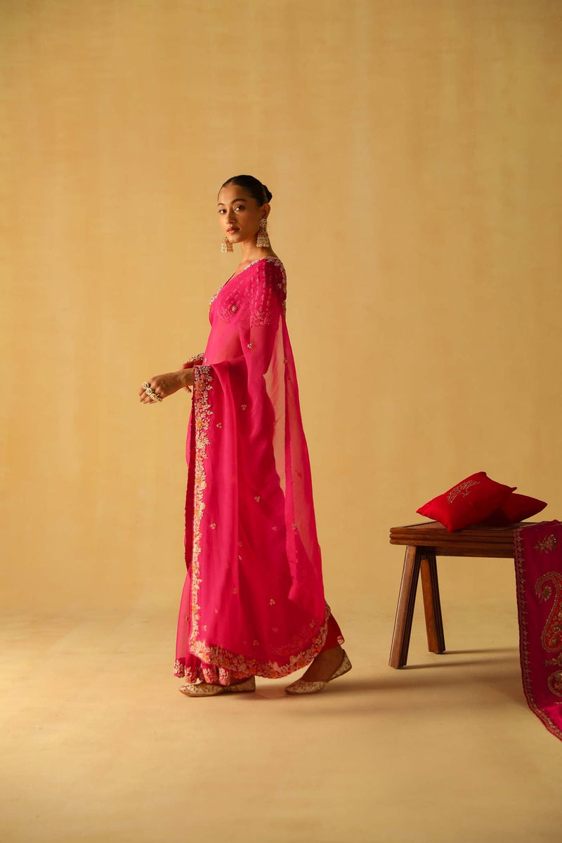 Afsa - Rani Hotpink Saree Set
