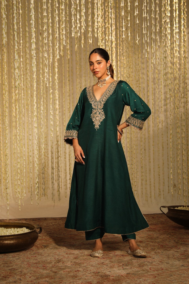 MYSHA - EMERALD GREEN  LONG CHOGA WITH SALWAR (LXRTS)