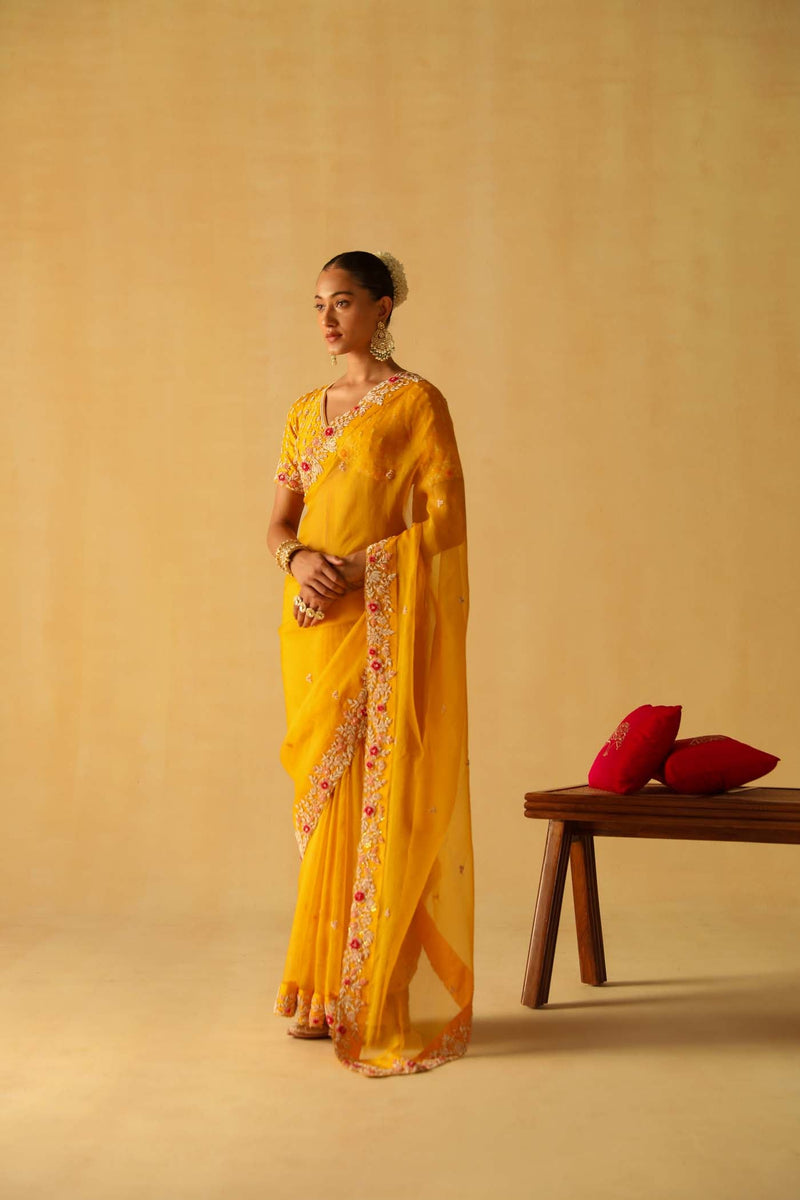 Afsa - Heirloom Mustard Saree Set