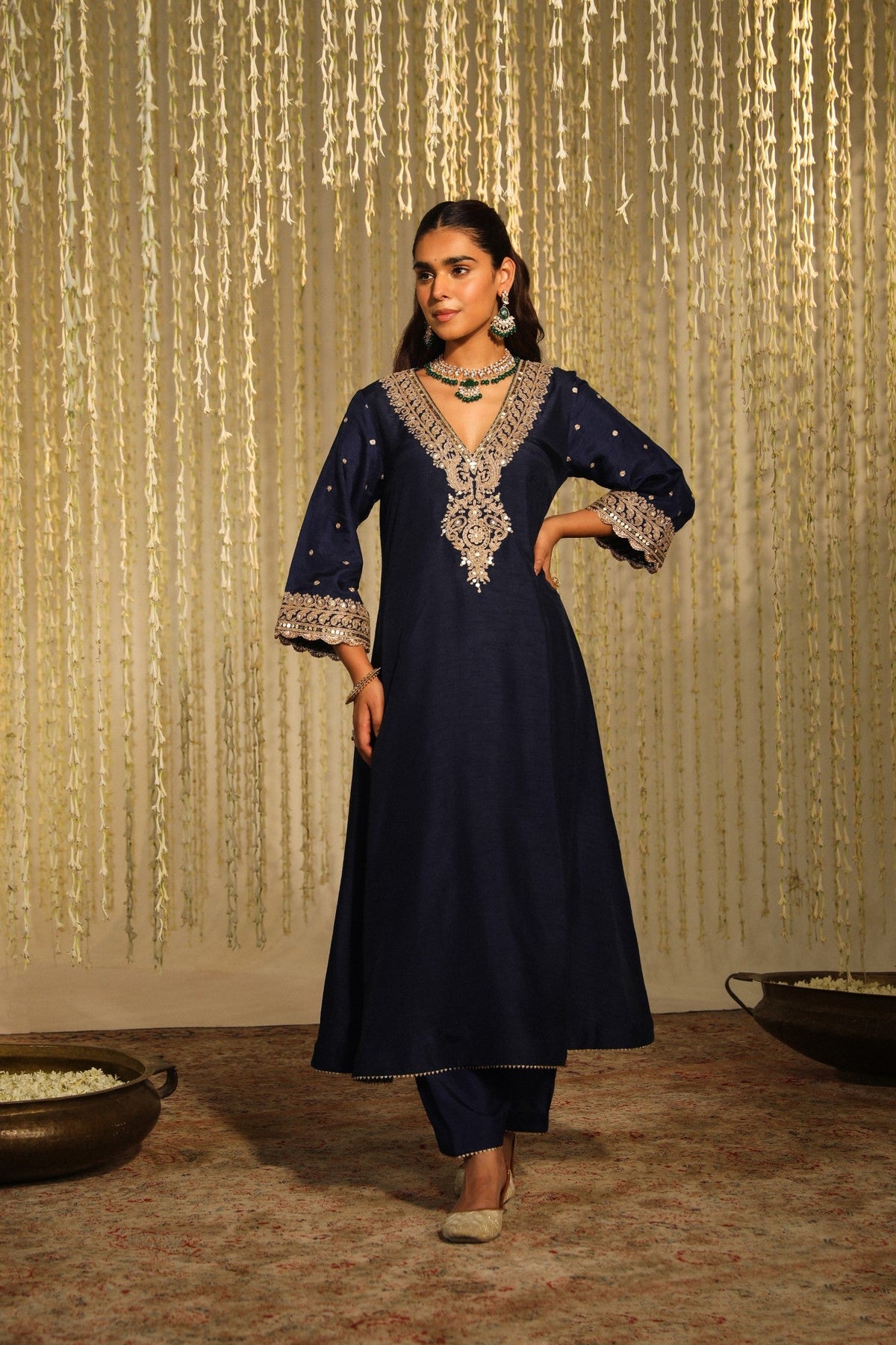 Aamna Shariff In Mysha - Deep Blue Long Choga With Salwar
