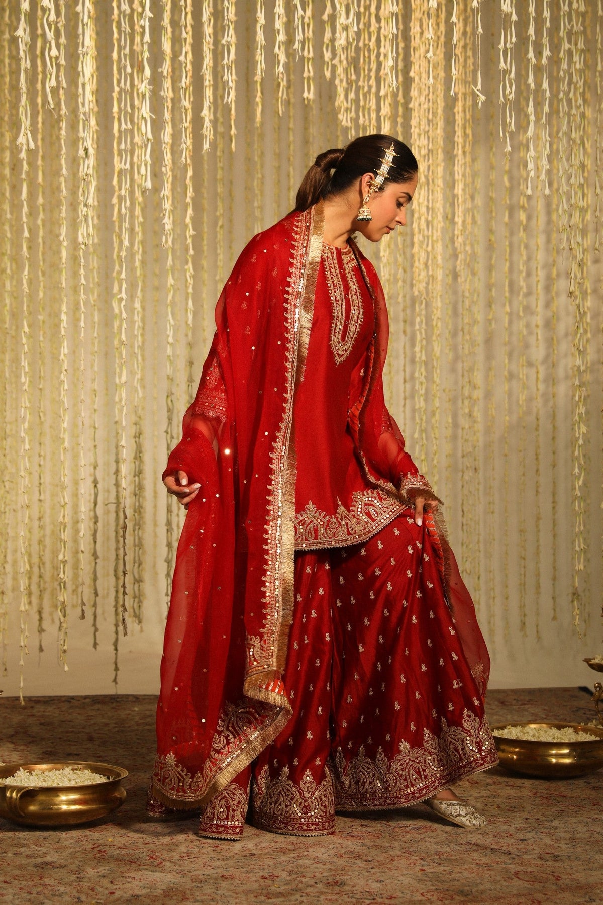 MISHIKA - DEEP RED KURTA WITH SHARARA AND DUPATTA