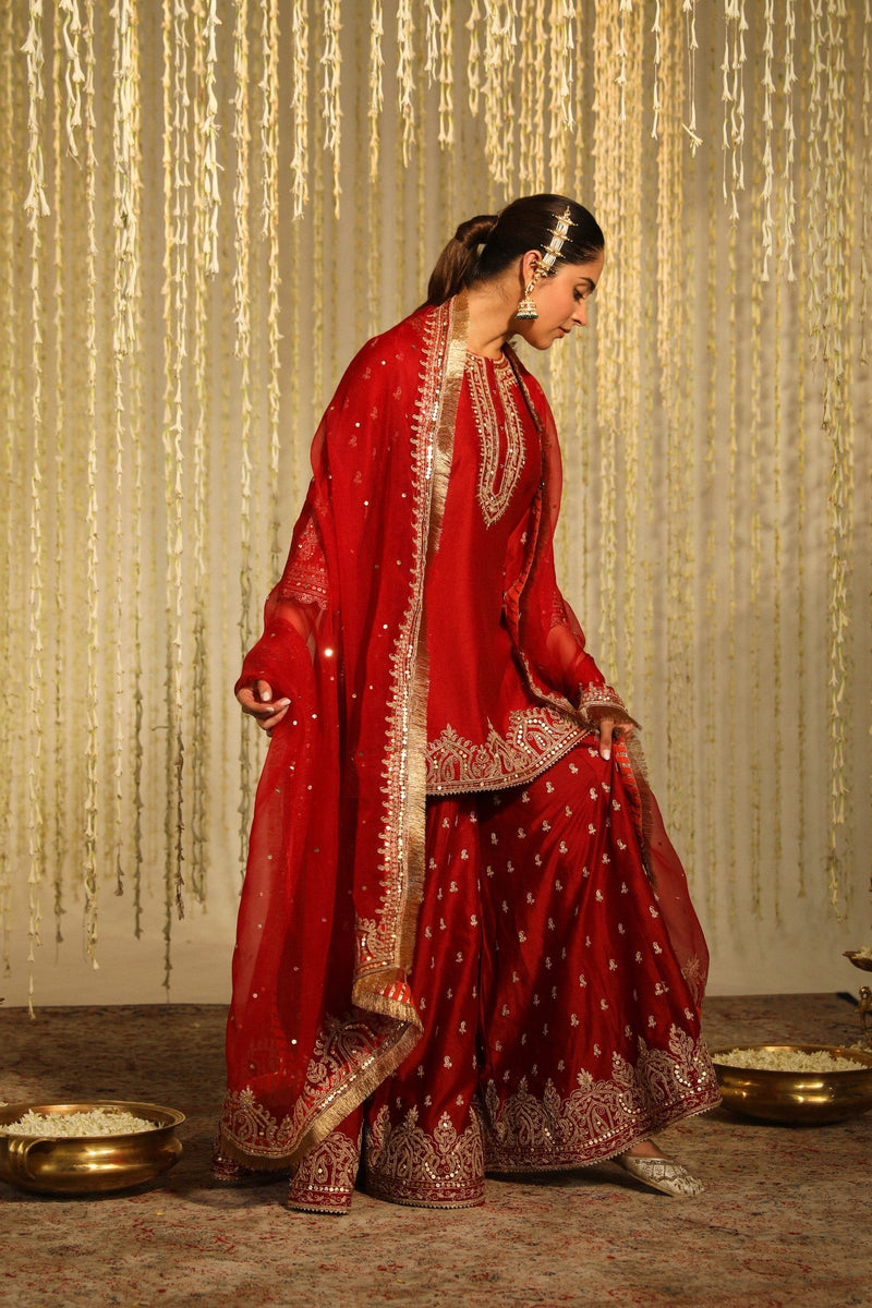 MISHIKA - DEEP RED KURTA WITH SHARARA AND DUPATTA