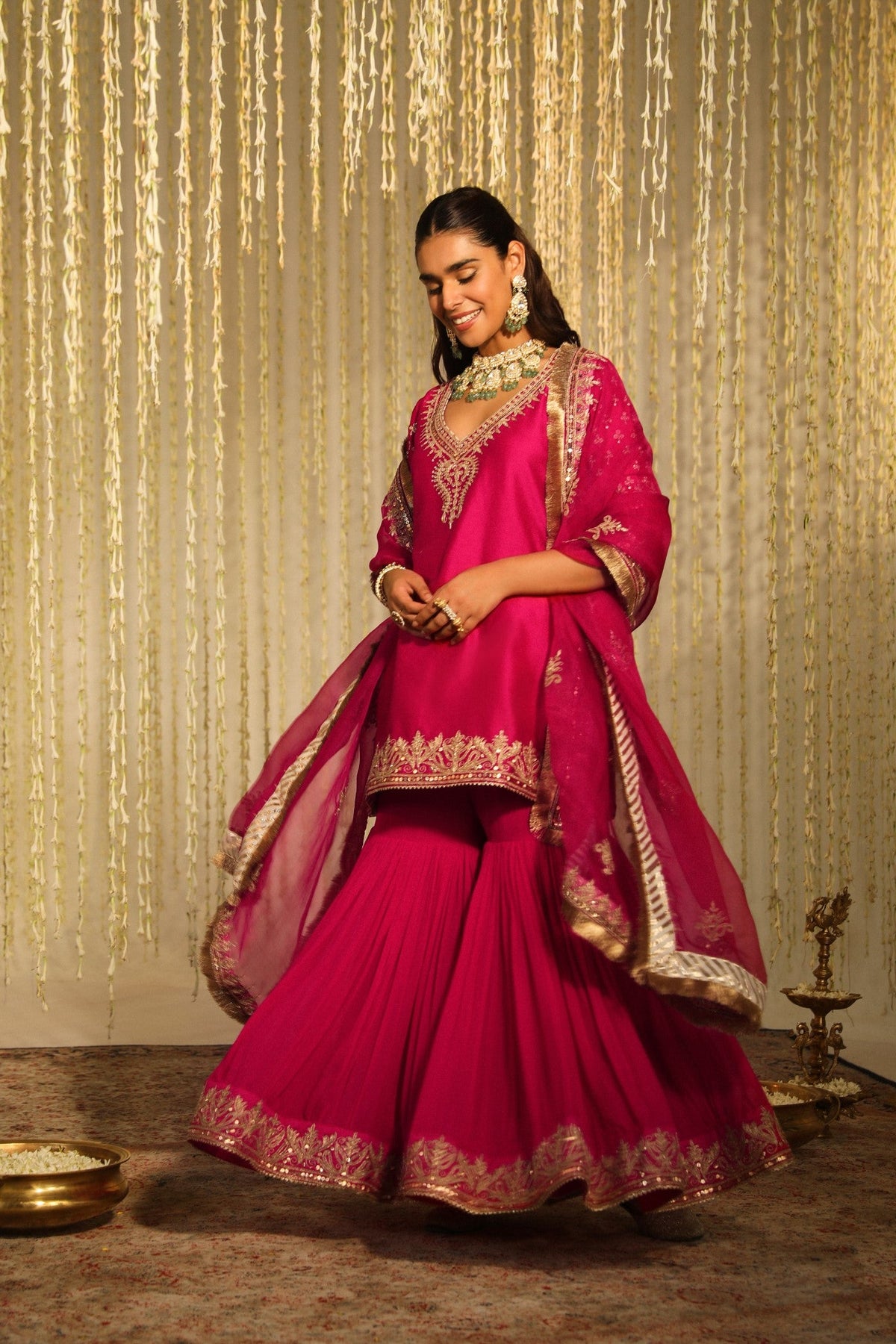 AAIRA - Rani Hotpink SHORT KURTA WITH GARARA AND DUPATTA